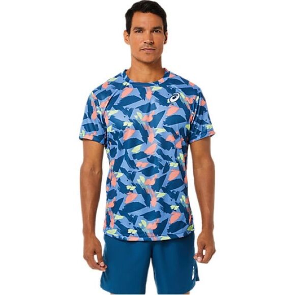 NWOT ASICS MATCH GRAPHIC SHORT SLEEVE TOP - PICKLEBALL TENNIS - Indigo - MEDIUM - Picture 1 of 3